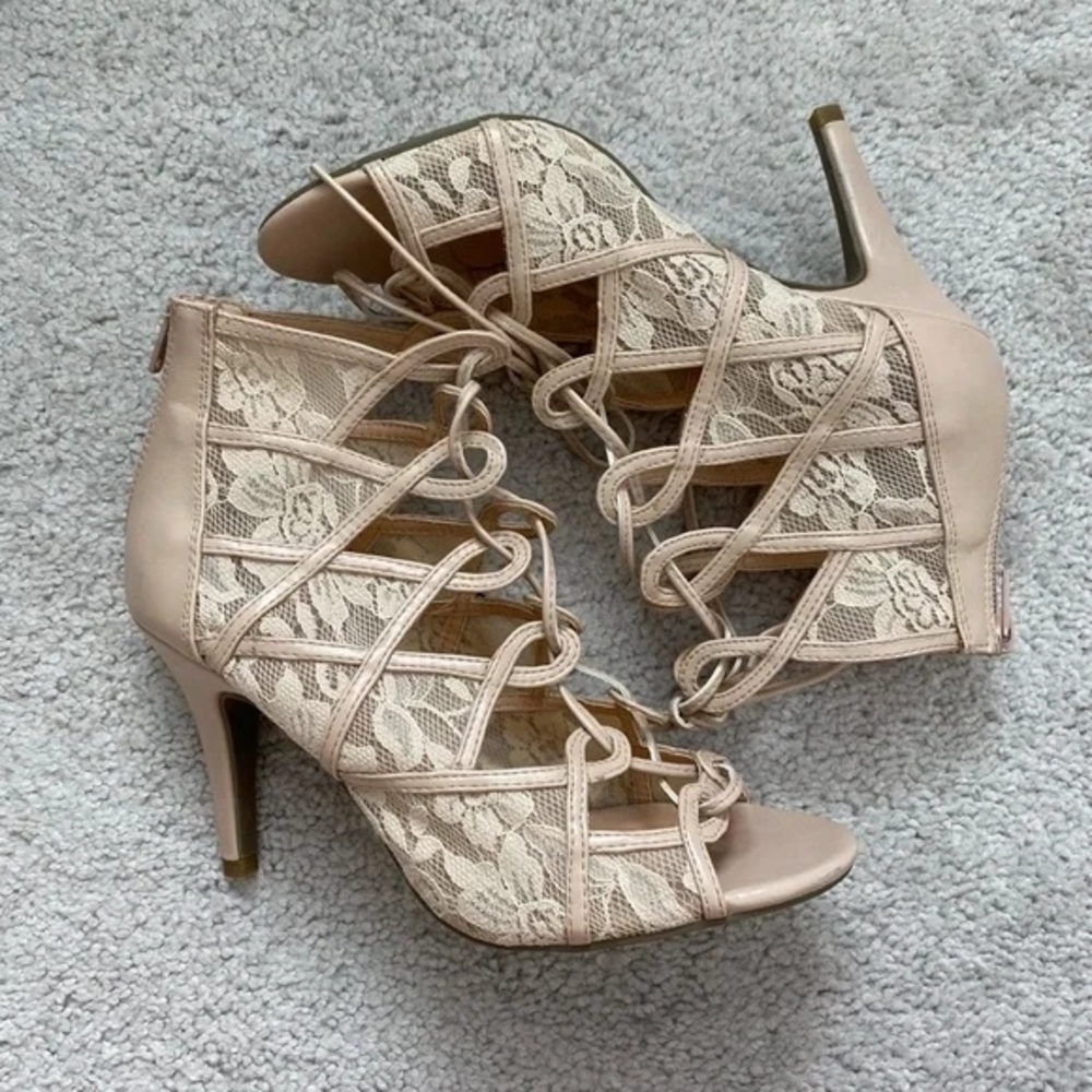 LC Lauren Conrad Lace-Up Cream Heels